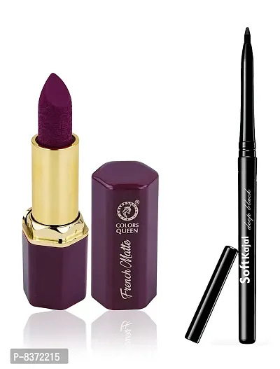 Colors Queen French Matte Lipstick (Wine) With Soft Kajal