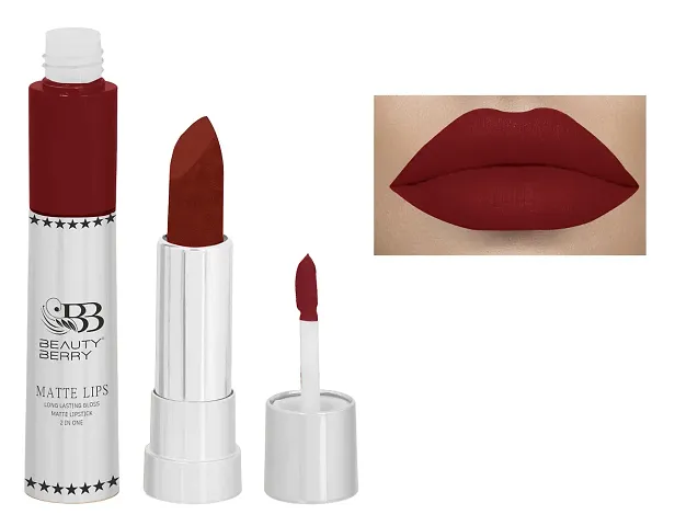 Beauty Berry Matte Lips 2 IN 1 Long Lasting Gloss Matte Lipstick (Hot Red)