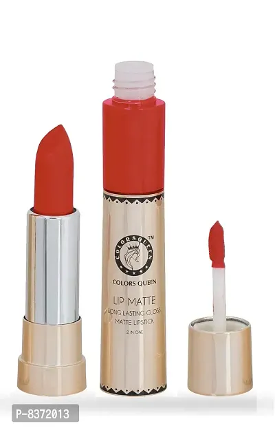 Colors Queen Long Lasting Matte Lipstick (Karina Orange) With Lip Balm