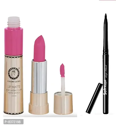 Colors Queen 2 in 1 Long Lasting Matte Lipstick (Sweet Sixteen) With Soft Kajal-thumb0