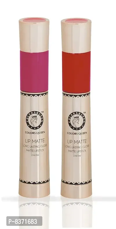 Colors Queen 2 in 1 Long Lasting Matte Lipstick (Crazy Pink + Neon Orange) Pack of 2