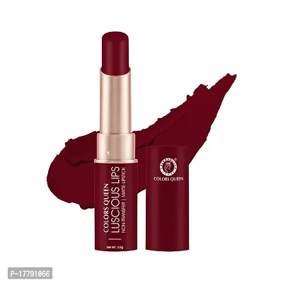 Colors Queen Luscious Lips - Non Transfer Creamy Matte Lipstick Highly Pigmented with Smooth Application Long Lasting Lipstick Waterproof Smudge Proof Lipstick for Women (Bride Maroon - 3.5g)-thumb0