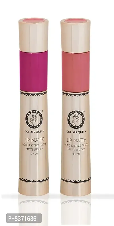 Colors Queen 2 in 1 Long Lasting Matte Lipstick (Sharbati Pink + Peach) Pack of 2-thumb0