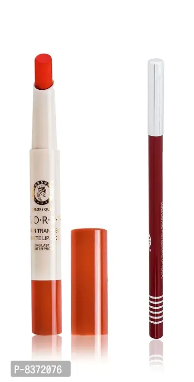 Colors Queen Non Transfer Long Lasting Matte Lipstick (Coral Orange) With Lip Pencil