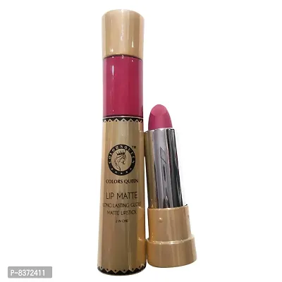 Colors Queen 2 In 1 Matte Lip Gloss (10 ml) and Lipstick Glam (Pink, 2.5 gm)