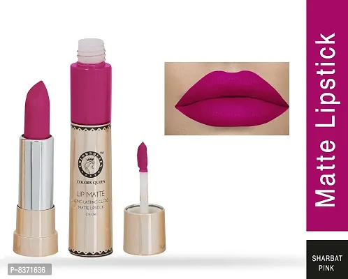 Colors Queen 2 in 1 Long Lasting Matte Lipstick (Sharbati Pink + Peach) Pack of 2-thumb2