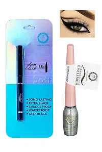 Colors Queen Smudge Proof Deep Black Soft Kajal With Shimmer Glitter Eyeliner (Steel Grey) Pack of 2-thumb3