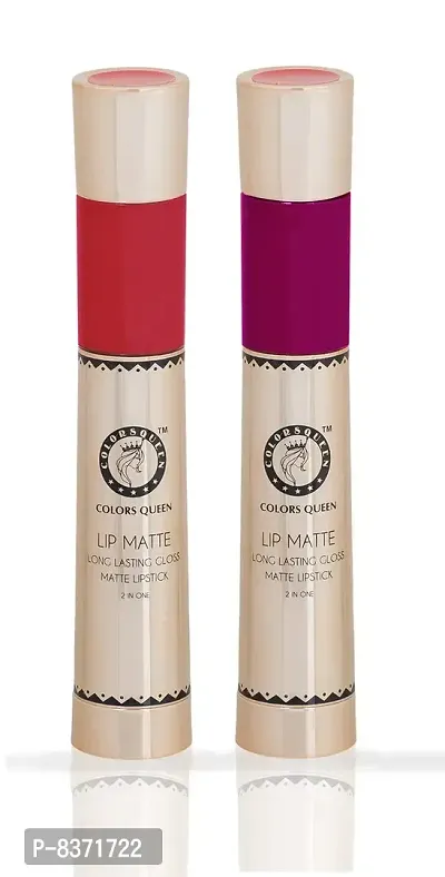 Colors Queen 2 in 1 Long Lasting Matte Lipstick (Rich Red + Shimmer Maroon) Pack of 2-thumb0