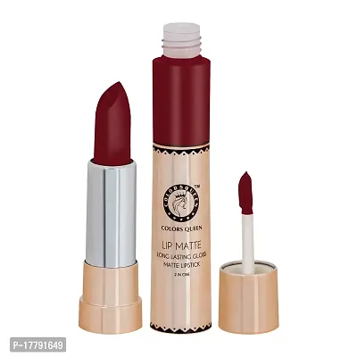 Colors Queen 2 in 1 Matte Lipstick Lip Matte Long Lasting Gloss, Waterproof, Non Transferable Russian Red (8 Gram)-thumb3