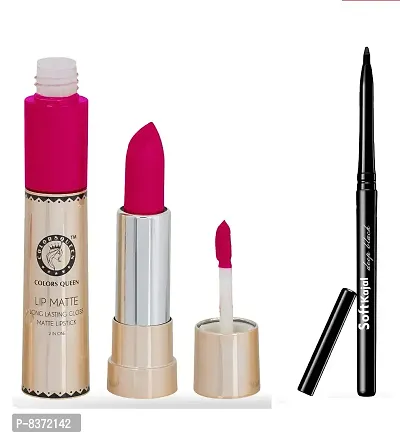 Colors Queen 2 in 1 Long Lasting Matte Lipstick (Intense Pink) With Soft Kajal