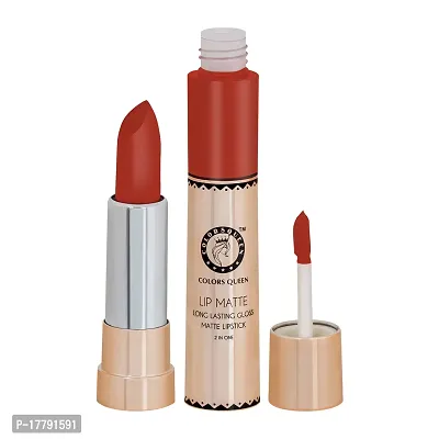 Colors Queen 2 in 1 Matte Lipstick Lip Matte Long Lasting Gloss, Waterproof, Non Transferable Orange (8 Gram)-thumb3