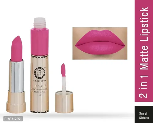 Colors Queen 2 in 1 Long Lasting Matte Lipstick (Sweet Sixteen + Magenta) Pack of 2-thumb2