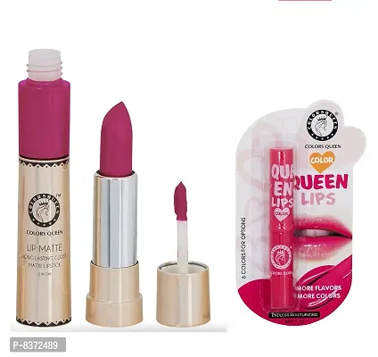 Colors Queen Long Lasting Matte Lipstick (Glam Pink) With Lip Balm