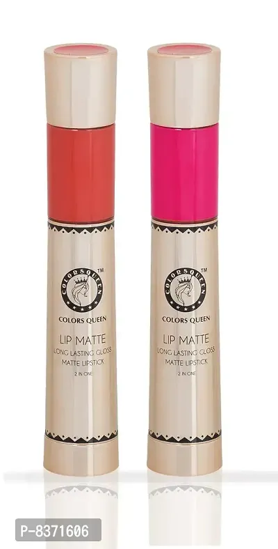 Colors Queen 2 in 1 Long Lasting Matte Lipstick (Orange + Very Pink) Pack of 2