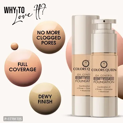 Colors Queen Oil Control Base Foundation Combination of Primer, Concealer and Moisturizer, Skin Brightening Liquid Foundation Water Resistant with Dewy Finish Foundation for Face Makeup (Natural, 30ml)-thumb3