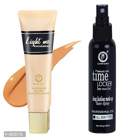 Colors Queen Light Me Water proof Foundation (Natural Shell) With Time Locker Long lasting Make Up Fixer pack Of 2