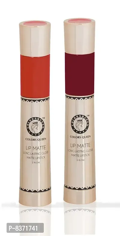 Colors Queen 2 in 1 Long Lasting Matte Lipstick (Karina Orange + Katrina Coffee) Pack of 2