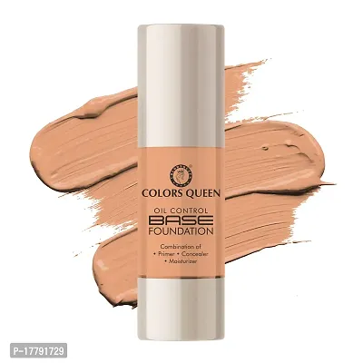 Colors Queen Oil Control Base Foundation Combination of Primer, Concealer and Moisturizer, Skin Brightening Liquid Foundation Water Resistant with Dewy Finish Foundation for Face Makeup (Golden Beige, 30ml)
