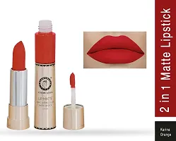 Colors Queen 2 in 1 Long Lasting Matte Lipstick (Karina Orange + Katrina Coffee) Pack of 2-thumb1