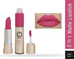 Colors Queen 2 in 1 Long Lasting Matte Lipstick (Rose Pink + Bright Red) Pack of 2-thumb1