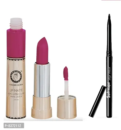 Colors Queen 2 in 1 Long Lasting Matte Lipstick (Glam Pink) With Soft Kajal-thumb2