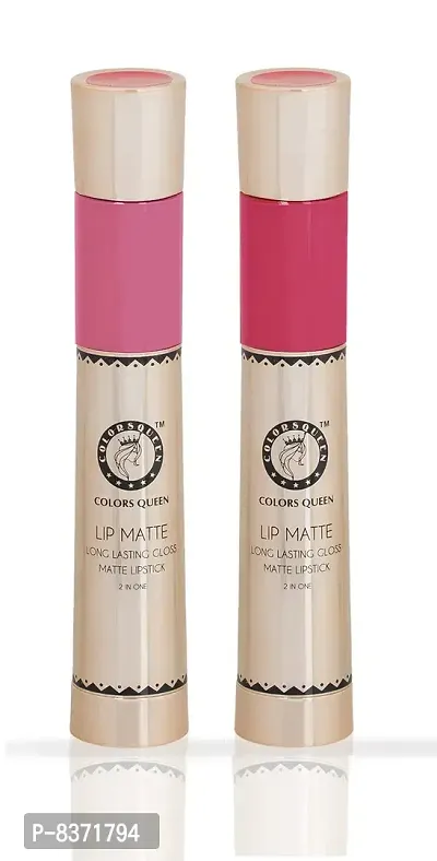 Colors Queen 2 in 1 Long Lasting Matte Lipstick (Collage Girl + Coral ) Pack of 2