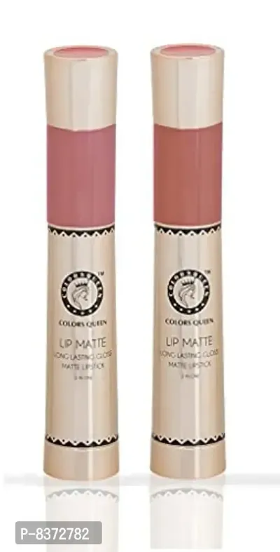 Colors Queen 2 in 1 Long Lasting Matte Lipstick (Nude Peach + Ice Nude ) Pack of 2