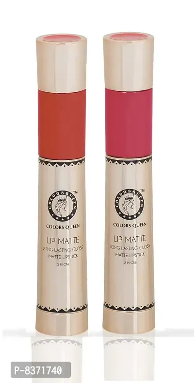 Colors Queen 2 in 1 Long Lasting Matte Lipstick (Katrina Orange + Love Peach) Pack of 2