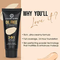 Colors Queen 3 in 1 Oil Free Foundation for Face Makeup Natural Matte Finish, Medium to Full Coverage Foundation with Primer Ultra Blendable and Long Lasting Foundation (01 Ivory, 60ml)-thumb3