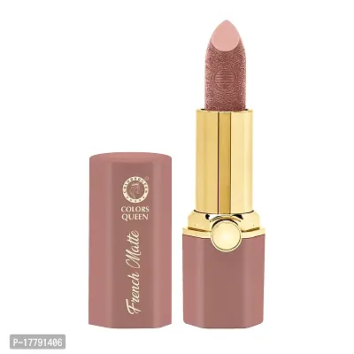 Colors Queen French Matte Waterproof Lipstick Enriched with Moisture, Single Stroke Application Non Sticky and Non Drying Creamy Matte Lipstick for Women (Peach Nude, 3 Gram)-thumb3