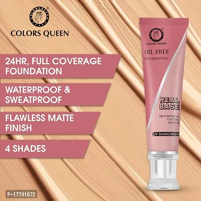Colors Queen Real Base Oil Free, Waterproof Foundation Transparent Matte Finish Foundation with SPF, Lightweight Liquid Foundation for Face Makeup (Natural)-thumb5