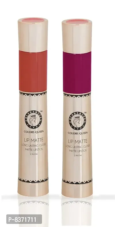 Colors Queen 2 in 1 Long Lasting Matte Lipstick (Spicy + Shimmer Pink) Pack of 2-thumb0