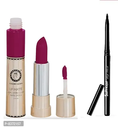 Colors Queen 2 in 1 Long Lasting Matte Lipstick (Shimmer Pink) With Soft Kajal-thumb0
