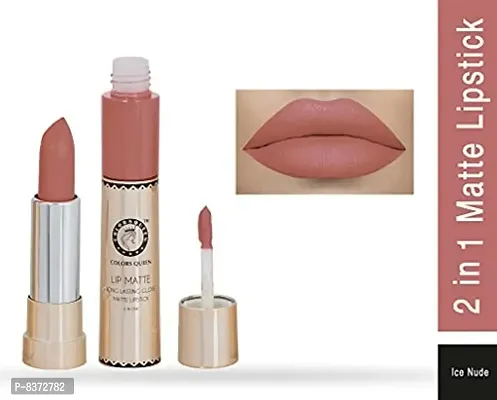 Colors Queen 2 in 1 Long Lasting Matte Lipstick (Nude Peach + Ice Nude ) Pack of 2-thumb3