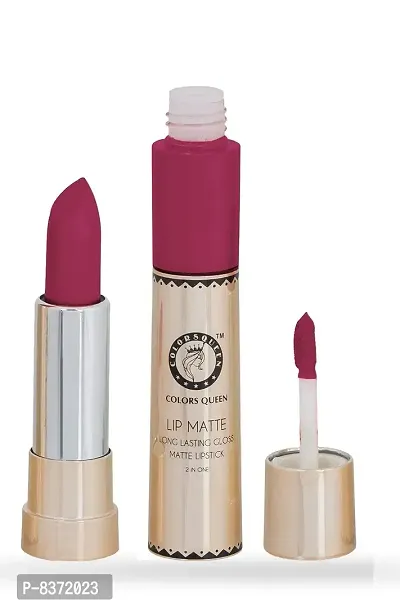 Colors Queen Long Lasting Matte Lipstick (Pink My Way) With Lip Balm-thumb0