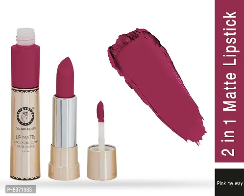 Colors Queen 2 in 1 Long Lasting Matte Lipstick (Pink My Way) With Soft Kajal-thumb3