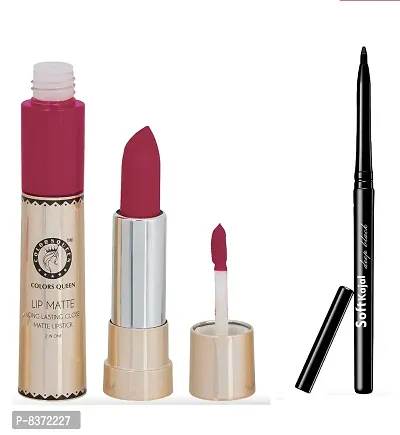 Colors Queen 2 in 1 Long Lasting Matte Lipstick (Onion) With Soft Kajal-thumb0