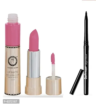 Colors Queen 2 in 1 Long Lasting Matte Lipstick (Collage girl) With Soft Kajal