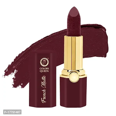 Colors Queen French Matte Waterproof Lipstick Enriched with Moisture, Single Stroke Application Non Sticky and Non Drying Creamy Matte Lipstick for Women (Maroon, 3 Gram)-thumb0