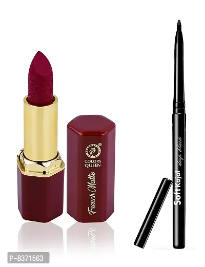 Colors Queen French Matte Lipstick (Bridal Maroon) With Soft Kajal-thumb0