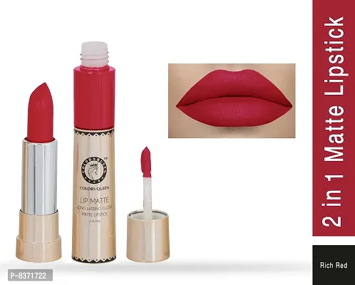 Colors Queen 2 in 1 Long Lasting Matte Lipstick (Rich Red + Shimmer Maroon) Pack of 2-thumb2