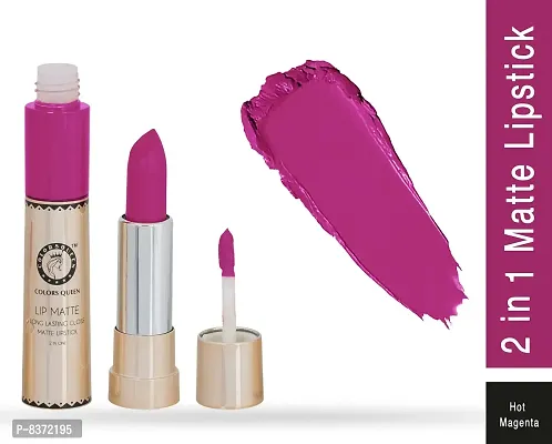 Colors Queen 2 in 1 Long Lasting Matte Lipstick (Hot Magenta) With Soft Kajal-thumb2