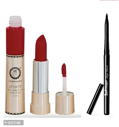 Colors Queen 2 in 1 Long Lasting Matte Lipstick (Indian Red) With Soft Kajal-thumb0