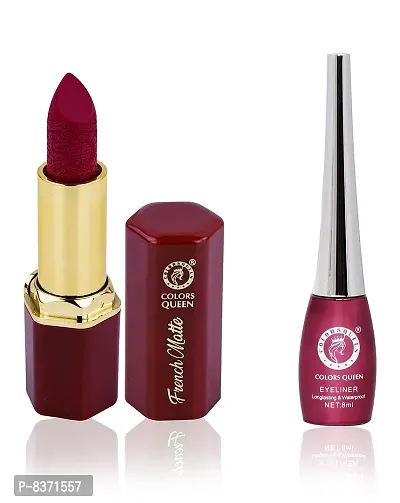 Colors Queen French Matte Lipstick (Bridal maroon) With Eyeliner