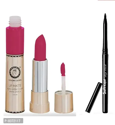 Colors Queen 2 in 1 Long Lasting Matte Lipstick (Rose Pink) With Soft Kajal