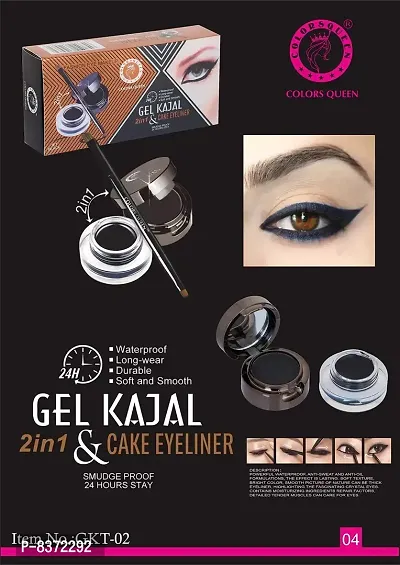 Colors Queen 2 in 1 Gel Kajal and Cake Eyeliner Jet Black-thumb5