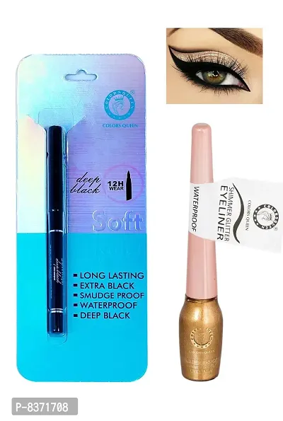 Colors Queen Smudge Proof Deep Black Soft Kajal With Shimmer Glitter Eyeliner (Copper ) Pack of 2-thumb4