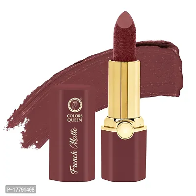 Colors Queen French Matte Waterproof Lipstick Enriched with Moisture, Single Stroke Application Non Sticky and Non Drying Creamy Matte Lipstick for Women (Nude, 3 Gram)-thumb0