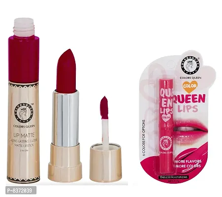 Colors Queen Long Lasting Matte Lipstick (Bright Red) With Lip Balm