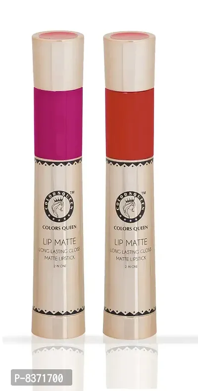 Colors Queen 2 in 1 Long Lasting Matte Lipstick (Sharbati + Coral Pink) Pack of 2